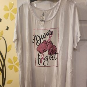 Ashley Stewart NWT Diva's Fight Graphic Tee with Pink Gloves